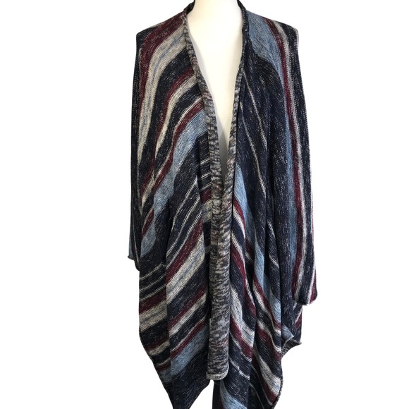 Free People Sweaters - Free People The Big Trail Poncho Cardigan Womens L Blue Oversized Boho Earthy